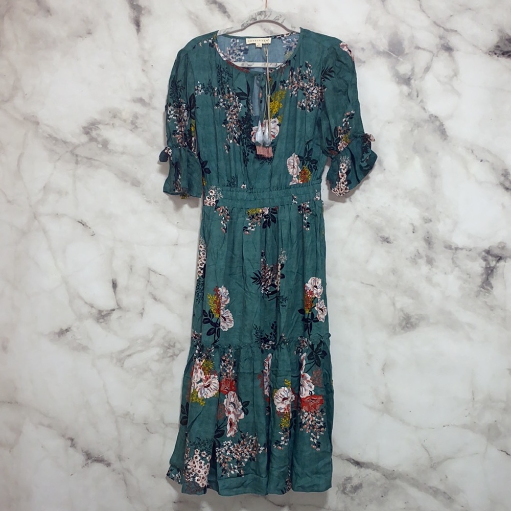 Lovestitch Flutter Sleeve Garden Floral Midi Dress - Picture 3 of 15
